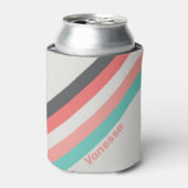 Zongebleekte koraalstrepen met naam blikjeskoeler (Blikje Voorkant)