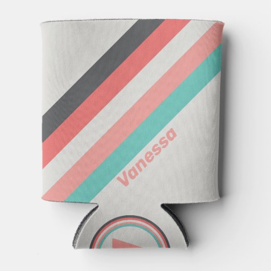 Zongebleekte koraalstrepen met naam blikjeskoeler (Voorkant)