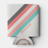 Zongebleekte koraalstrepen met naam blikjeskoeler (Achterkant)