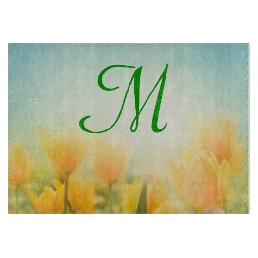 Zongekuste Tulpen Monogram Glas Snijplank (Voorkant)