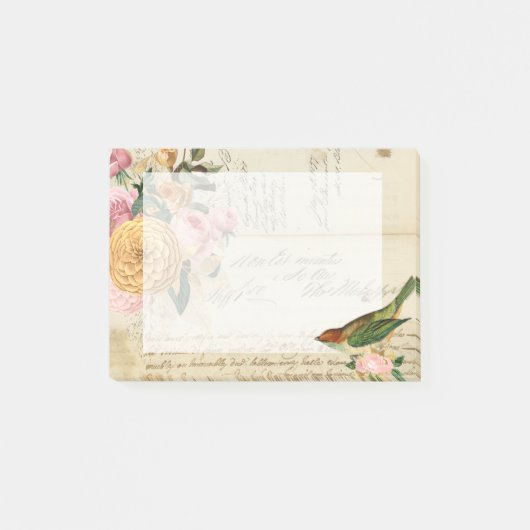 zongvogel en wazige roze rozen post-it® notes (Voorkant)