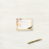 zongvogel en wazige roze rozen post-it® notes (Op bureau)