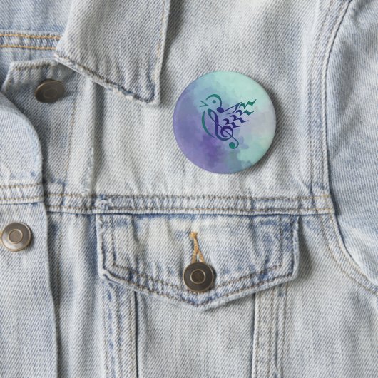 Zongvogel in een lichtkleurige knop ronde button 5,7 cm (In situ)