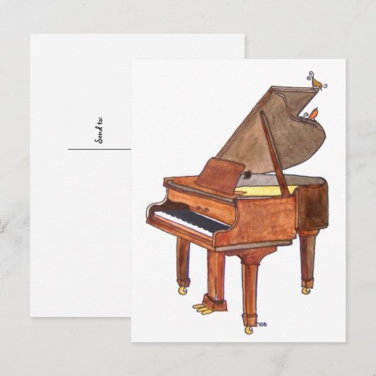Zongvogels op de Waterverf van Grand Piano Briefkaart (Voorkant / Achterkant)
