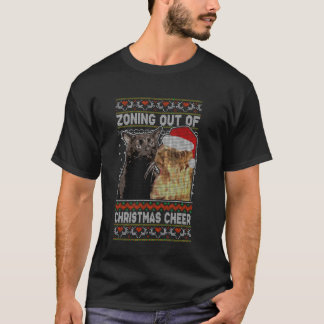 Zoning Uit Kerstmis Cheer Kat Staring Kerstmis T-shirt