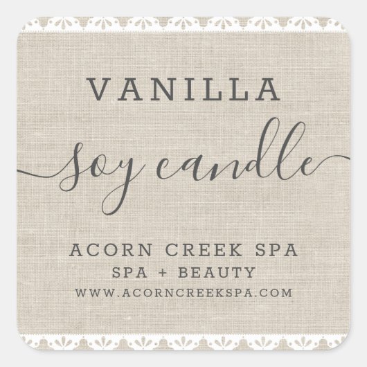 Zonkandetiket | Rustic Burlap Lace Vierkante Sticker (Voorkant)