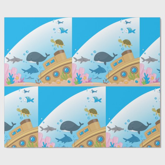 Zonken schepen en vis cadeaupapier (Vlak)