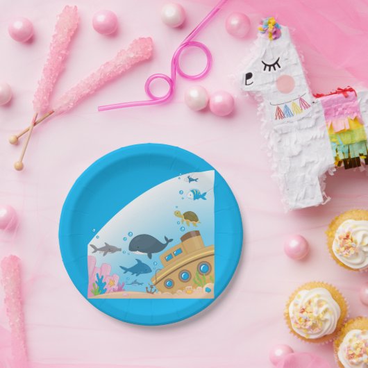 Zonken schepen en vis papieren bordje (Feest)