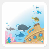 Zonken schepen en vis vierkante sticker (Voorkant)