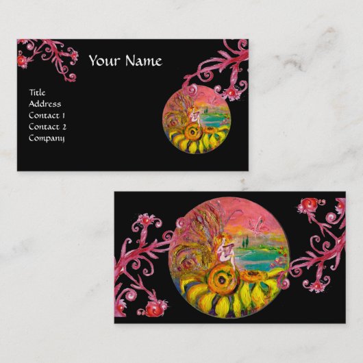 ZONKERVARING, Paarse rode bloem in zwart Visitekaartje (Voorkant / Achterkant)