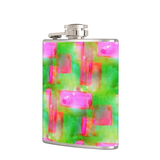 Zonlicht abstract geverfd geel, roze heupfles (Links)