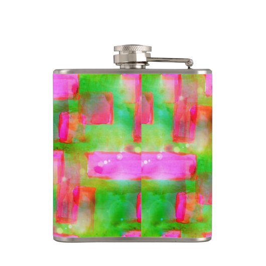 Zonlicht abstract geverfd geel, roze heupfles (Achterkant)