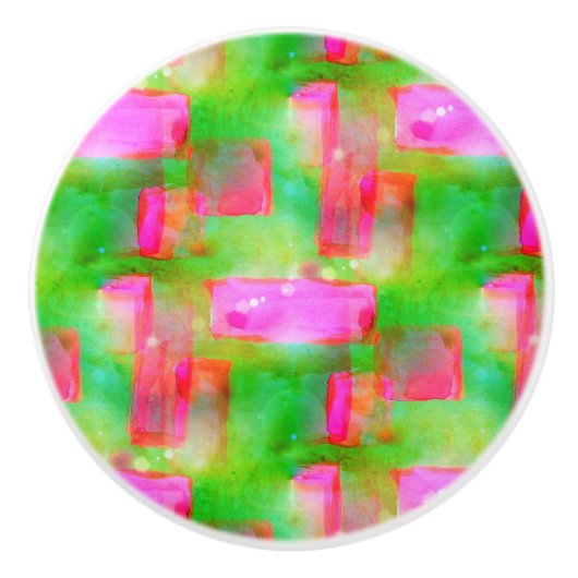 Zonlicht abstract geverfd geel, roze keramische knop (Voorkant)