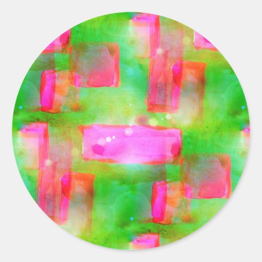 Zonlicht abstract geverfd geel, roze ronde sticker (Voorkant)