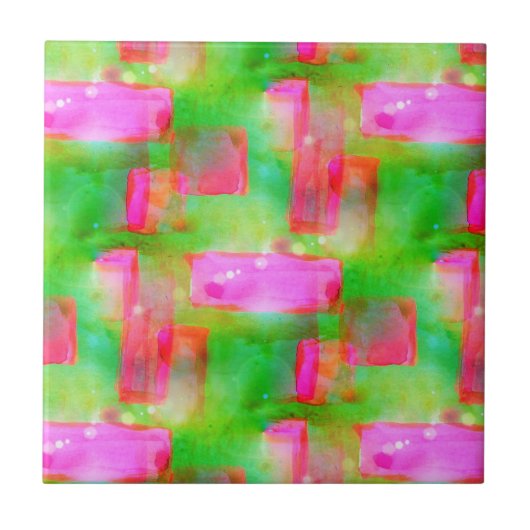 Zonlicht abstract geverfd geel, roze tegeltje (Voorkant)