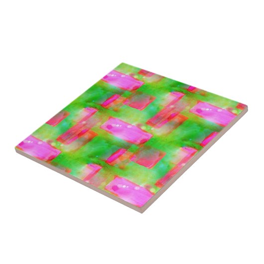 Zonlicht abstract geverfd geel, roze tegeltje (Zijkant)