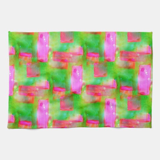 Zonlicht abstract geverfd geel, roze theedoek (Horizontaal)