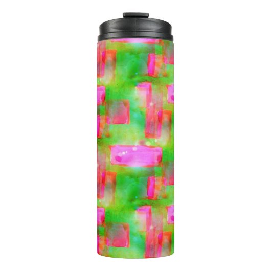 Zonlicht abstract geverfd geel, roze thermosbeker (Voorkant)