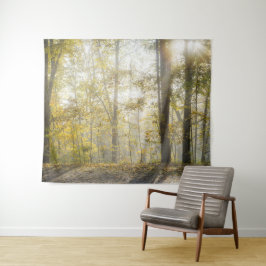Zonlicht door herfst bos bomen natuur wandkleed