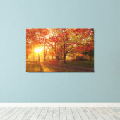 Zonlicht door herfst rode ahornbomen canvas afdruk (Insitu (Houten vloer))