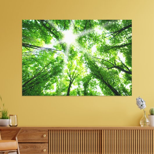 Zonlicht door het bladerdak canvas afdruk (Insitu (Woonkamer))