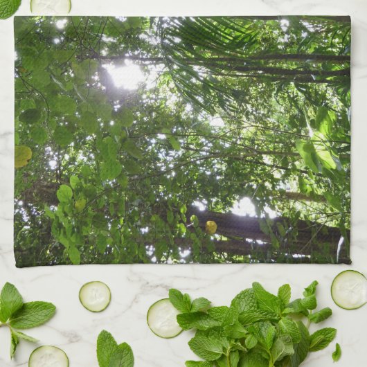 Zonlicht door regenwoud Kanopie Tropisch Groen Theedoek (Gevouwen)