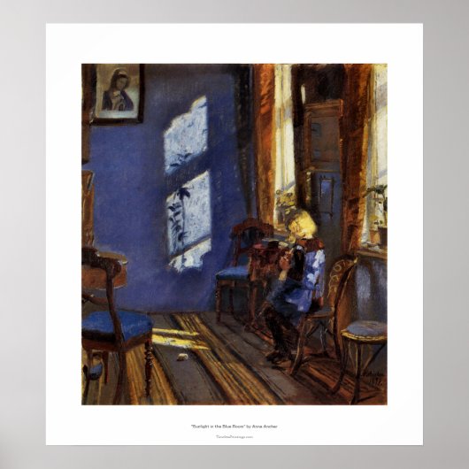 Zonlicht in de blauwe kamer door Anna Ancher Poster (Voorkant)