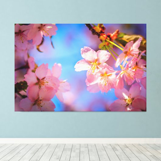 Zonlicht op Sakura Flowers Canvas Afdruk (Insitu (Houten vloer))