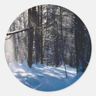 Zonlicht op sneeuw ronde sticker