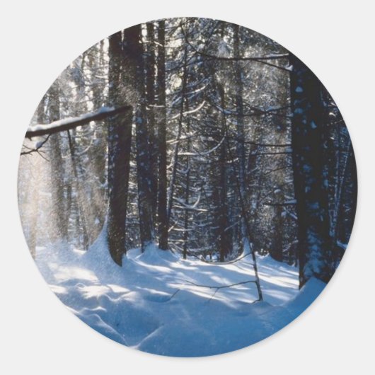 Zonlicht op sneeuw ronde sticker (Voorkant)