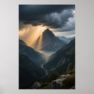 Zonlicht Over Majestueuze Bergtop Poster