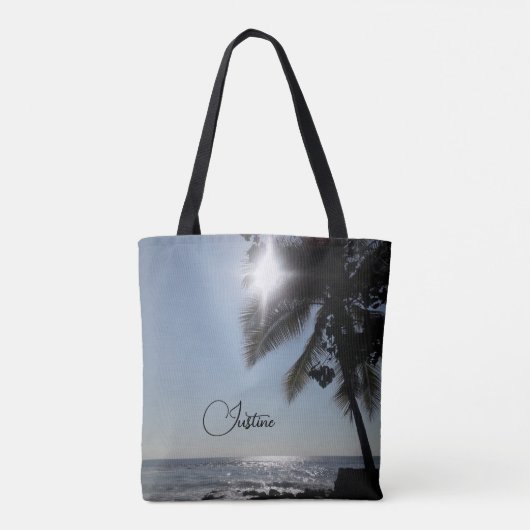 Zonlicht Palm Tree Ocean Gepersonaliseerd Tote Bag (Achterkant)