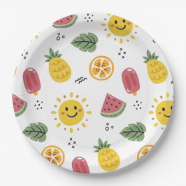 Zonne, ananas, watermeloenen, sinaasappels papieren bordje