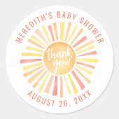 Zonne Baby Shower Bedankt Ronde Sticker (Voorkant)