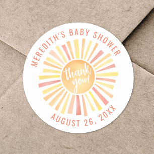 Zonne Baby Shower Bedankt Ronde Sticker