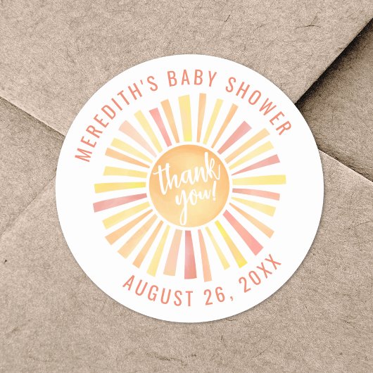 Zonne Baby Shower Bedankt Ronde Sticker