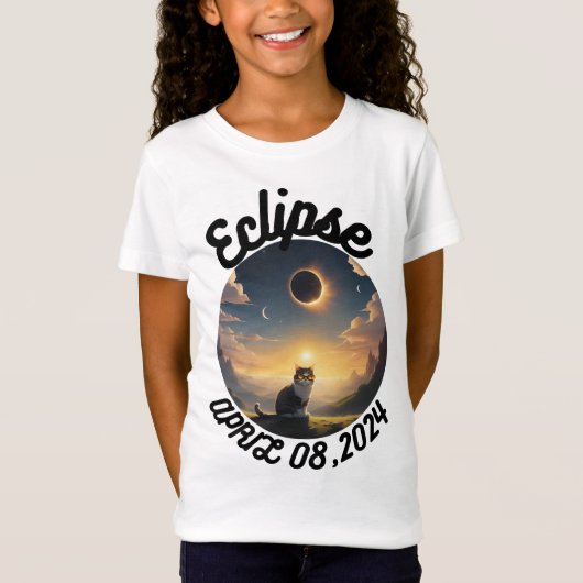 Zonne-eclips, 2024 Kat Dragen Zonne-eclips Glas T-shirt (Voorkant)