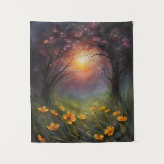 Zonne-eclips Lente Wildbloemen Stroom Hondenhout Wandkleed (Voorkant)