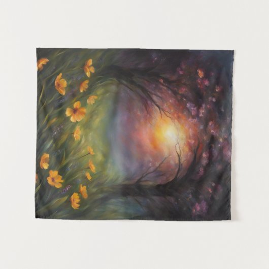 Zonne-eclips Lente Wildbloemen Stroom Hondenhout Wandkleed (Voorkant (horizontaal))