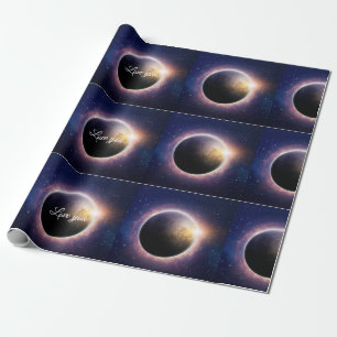 Zonne-eclips realistisch blauw wit cadeaupapier