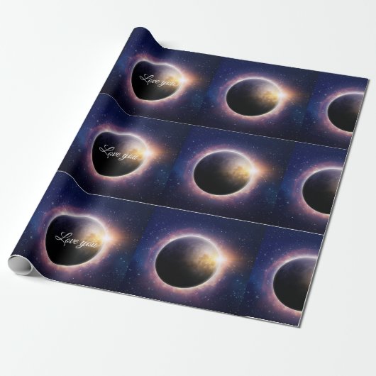 Zonne-eclips realistisch blauw wit cadeaupapier (Uitgerold)