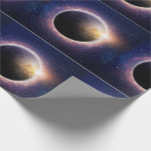 Zonne-eclips realistisch blauw wit cadeaupapier (Hoek)