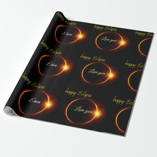 Zonne-eclips realistische zwart geel wit cadeaupapier (Uitgerold)
