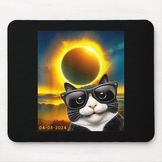 Zonne-eclips Totaliteit Tuxedo Kat Design Muismat (Voorkant)