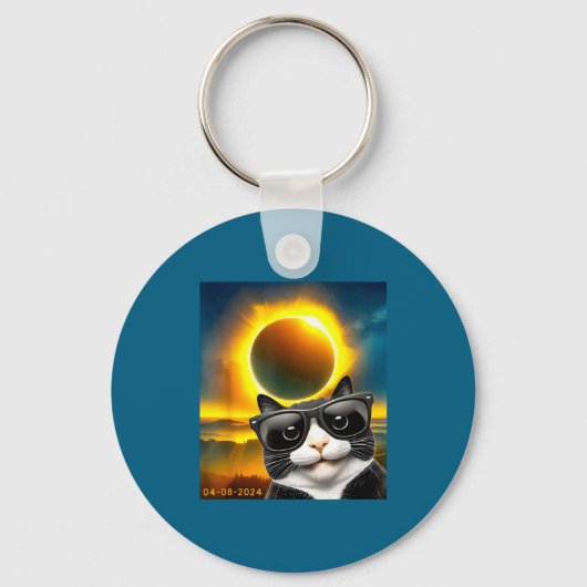 Zonne-eclips Totaliteit Tuxedo Kat Sleutelhanger (Voorkant)