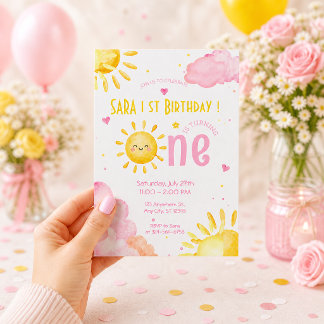 Zonne Eerste Verjaardag Pastel Kleur Baby Meisje S Kaart