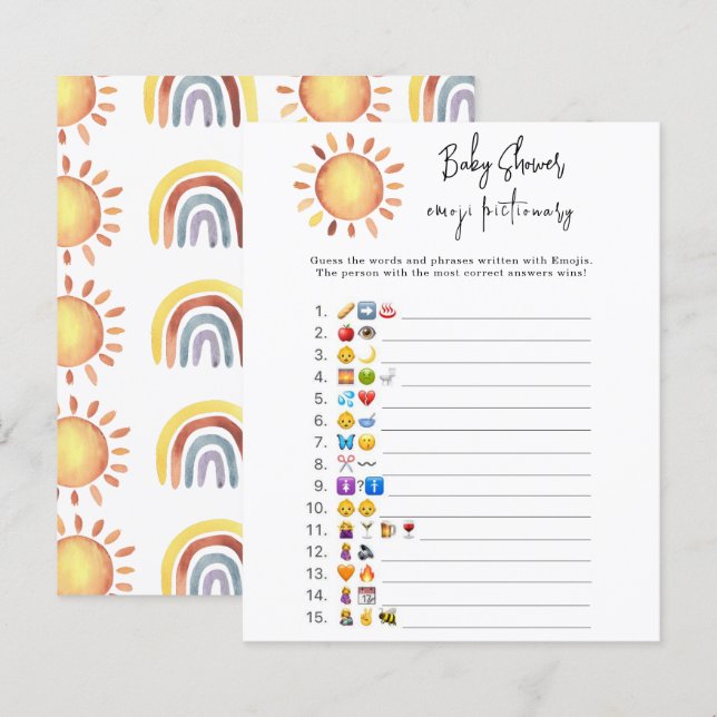 Zonne-emoji-afbeelding spel baby shower (Voorkant / Achterkant)