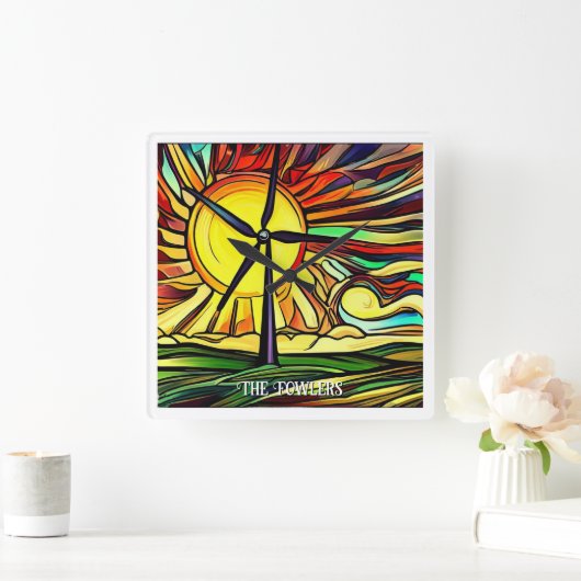 Zonne- en windenergie vierkante klok (Huis)