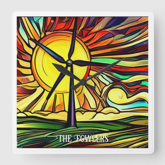 Zonne- en windenergie vierkante klok (Voorkant)