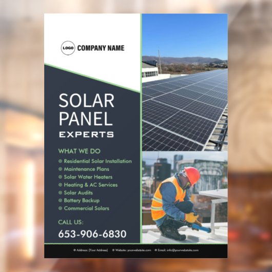 Zonne-energie Bedrijfsdienst Window Cling Raamsticker (Vel 2)